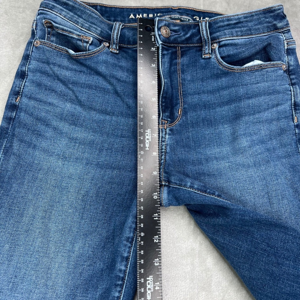 American Eagle High-Rise Skinny Kick Jeans Womens 4 Long Blue Stretch Raw Hem - Picture 10 of 16